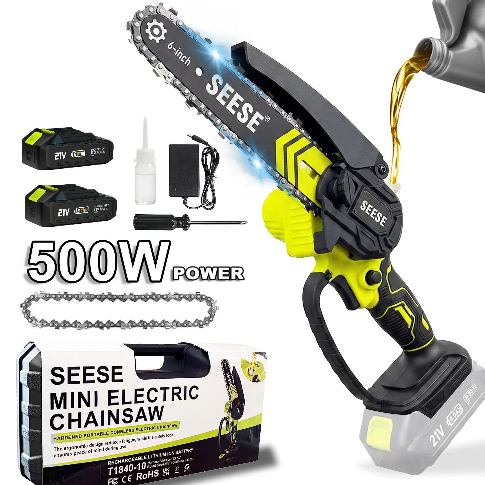 【Fathersdaygift】Seese Brushless Mini Chainsaw Oil System- Portable Electric Cordless Saw for Wood Cutting, Batteries (2000Mah) ,Pruning, Gardening, Camping - Suitable for Seniors, Women Holiday Gifts