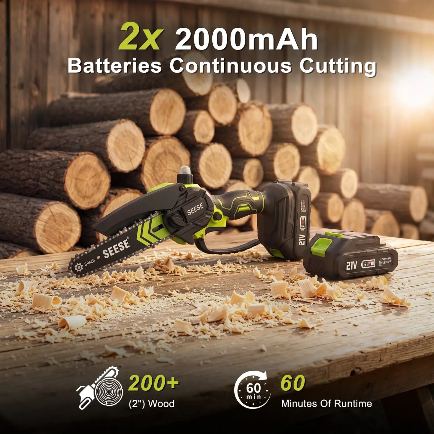 【Fathersdaygift】Seese Brushless Mini Chainsaw Oil System- Portable Electric Cordless Saw for Wood Cutting, Batteries (2000Mah) ,Pruning, Gardening, Camping - Suitable for Seniors, Women Holiday Gifts