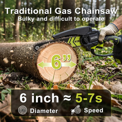【Fathersdaygift】Seese Brushless Mini Chainsaw Oil System- Portable Electric Cordless Saw for Wood Cutting, Batteries (2000Mah) ,Pruning, Gardening, Camping - Suitable for Seniors, Women Holiday Gifts