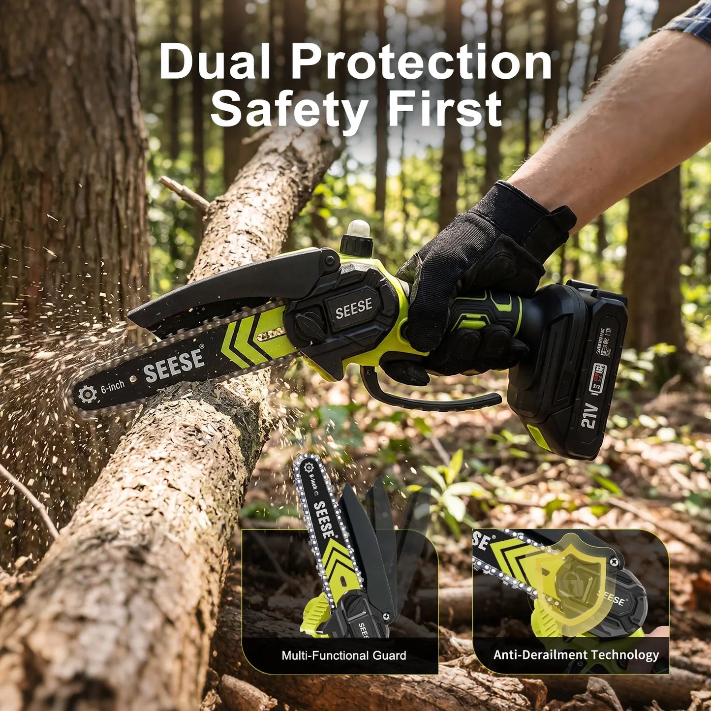 【Fathersdaygift】Seese Brushless Mini Chainsaw Oil System- Portable Electric Cordless Saw for Wood Cutting, Batteries (2000Mah) ,Pruning, Gardening, Camping - Suitable for Seniors, Women Holiday Gifts