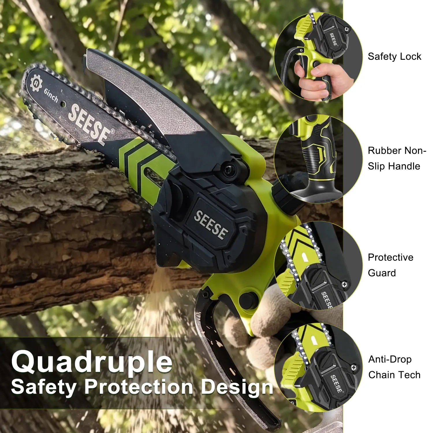 【Fathersdaygift】Seese Brushless Mini Chainsaw Oil System- Portable Electric Cordless Saw for Wood Cutting, Batteries (2000Mah) ,Pruning, Gardening, Camping - Suitable for Seniors, Women Holiday Gifts