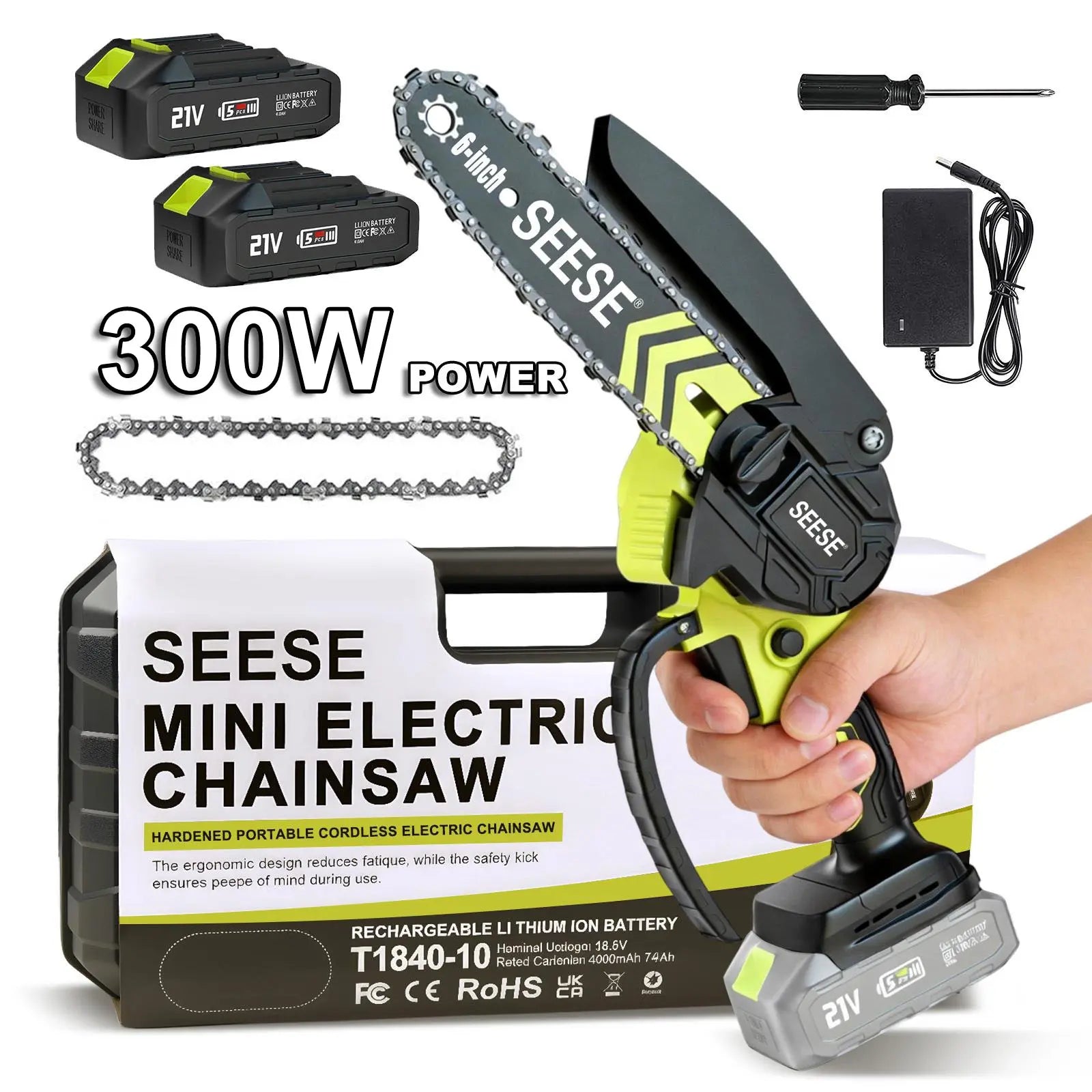 【Fathersdaygift】Seese Brushless Mini Chainsaw Oil System- Portable Electric Cordless Saw for Wood Cutting, Batteries (2000Mah) ,Pruning, Gardening, Camping - Suitable for Seniors, Women Holiday Gifts
